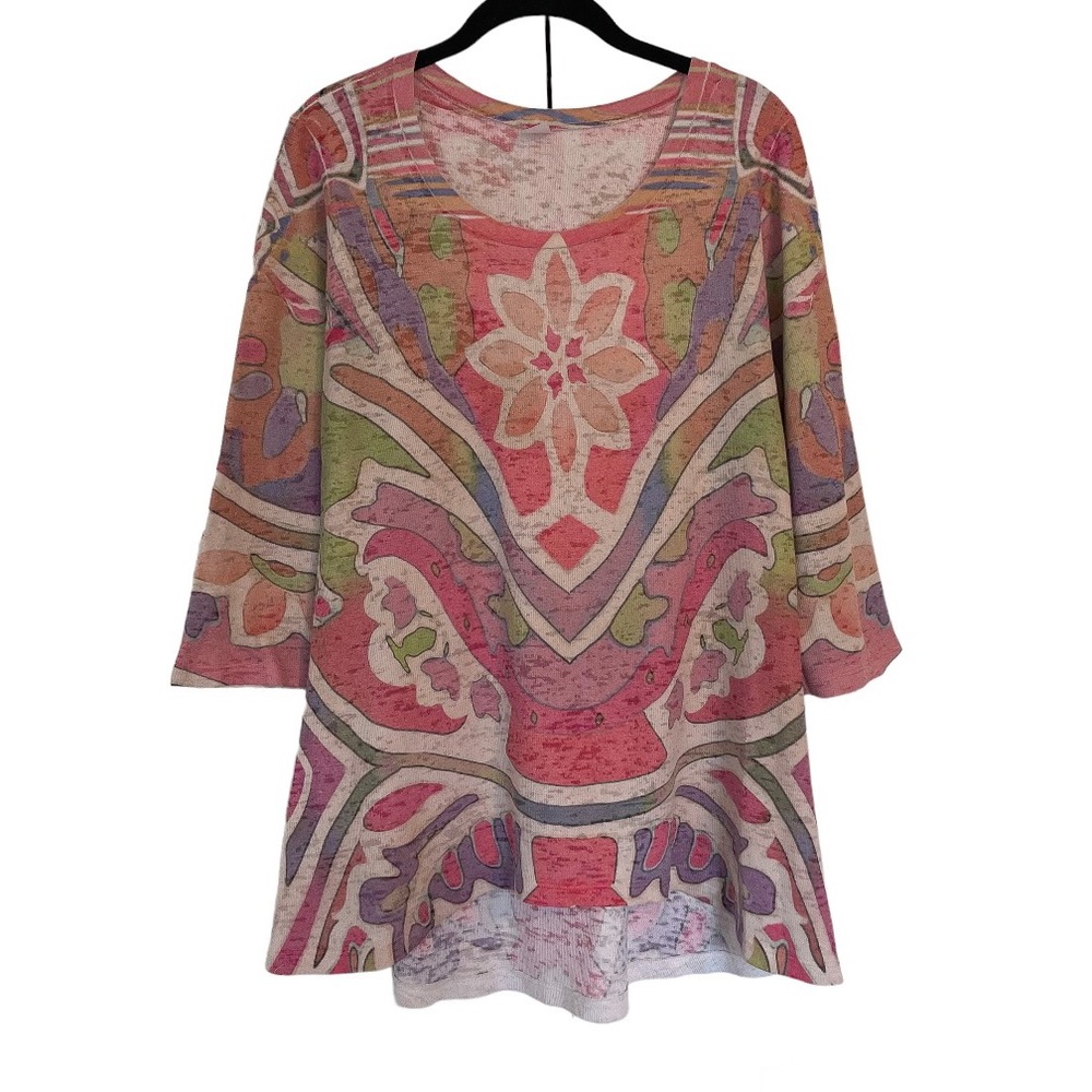 Sundance Before Again Floral Burnout Waffle Knit Thermal Top Tunic Large